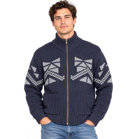 Saks Fifth Avenue Other - Saks Fifth Avenue Men XL Wool Cotton Full Zip Sweater Navy Geometric Fair Isle